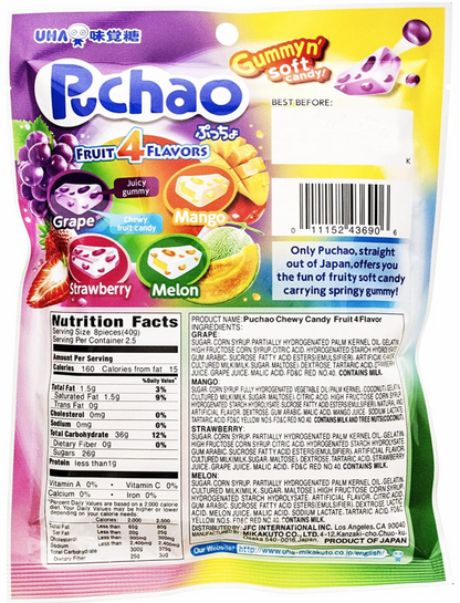 Puchao Gummy n' Soft Candy, Cola, Ramune Soda &4 Fruits Flavors,3.53 Ounces 4 pk