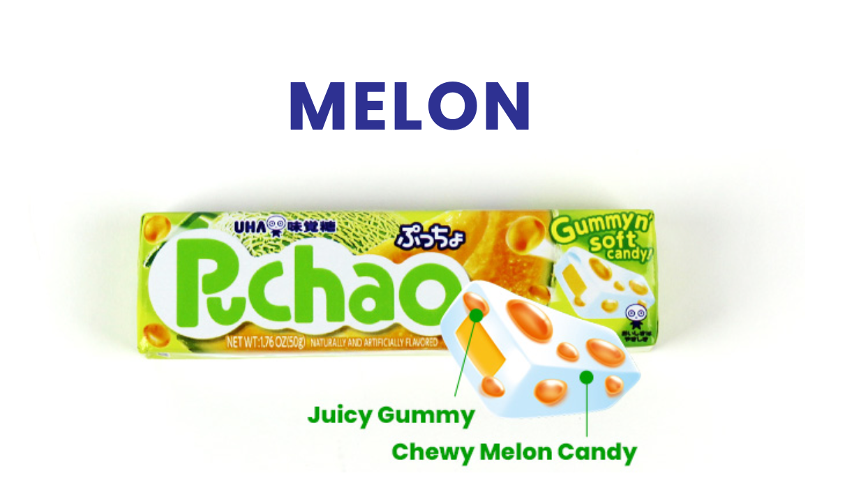 Uha Mikakuto Japan Puccho Puchao 4-Fruit Mix Chewy Candy – Grape, Melon, Strawberry, Mango