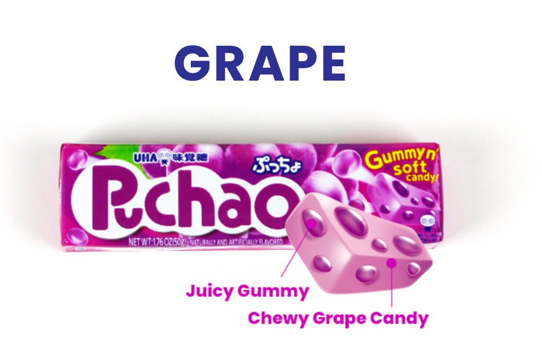 Uha Mikakuto Japan Puchao Chewy Candy 6 Pack Variety Combo Set - 50g (10 pc) ea