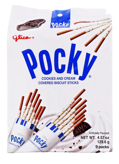 Glico Pocky Cookies and Cream Covered Biscuit Sticks 4.57oz (9 Packs Per Bag)