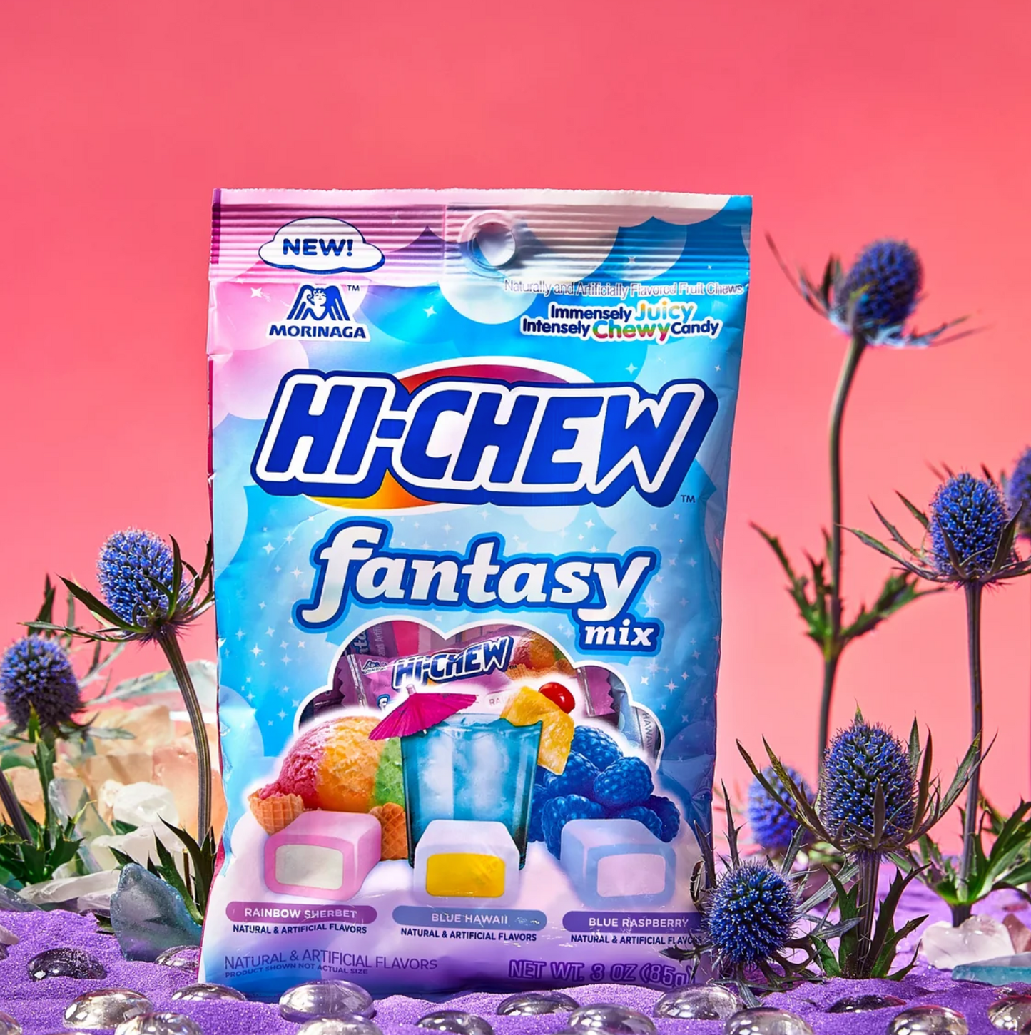 Hi Chew Candy Fantasy Mix - Rainbow Sherbet, Blue Hawaii, and Blue Raspberry 3oz