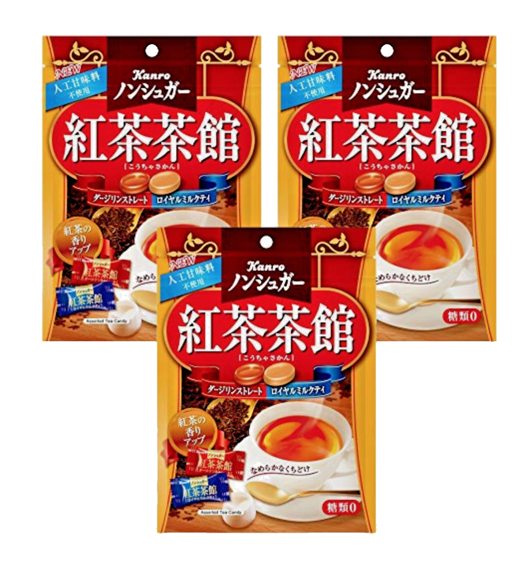 3 Packs Kanro"Non Sugar Koucha Sakan"Hard Candy,Darjeeling&Royal milk tea,72g x3