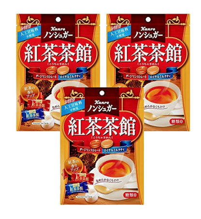 3 Packs Kanro"Non Sugar Koucha Sakan"Hard Candy,Darjeeling&Royal milk tea,72g x3