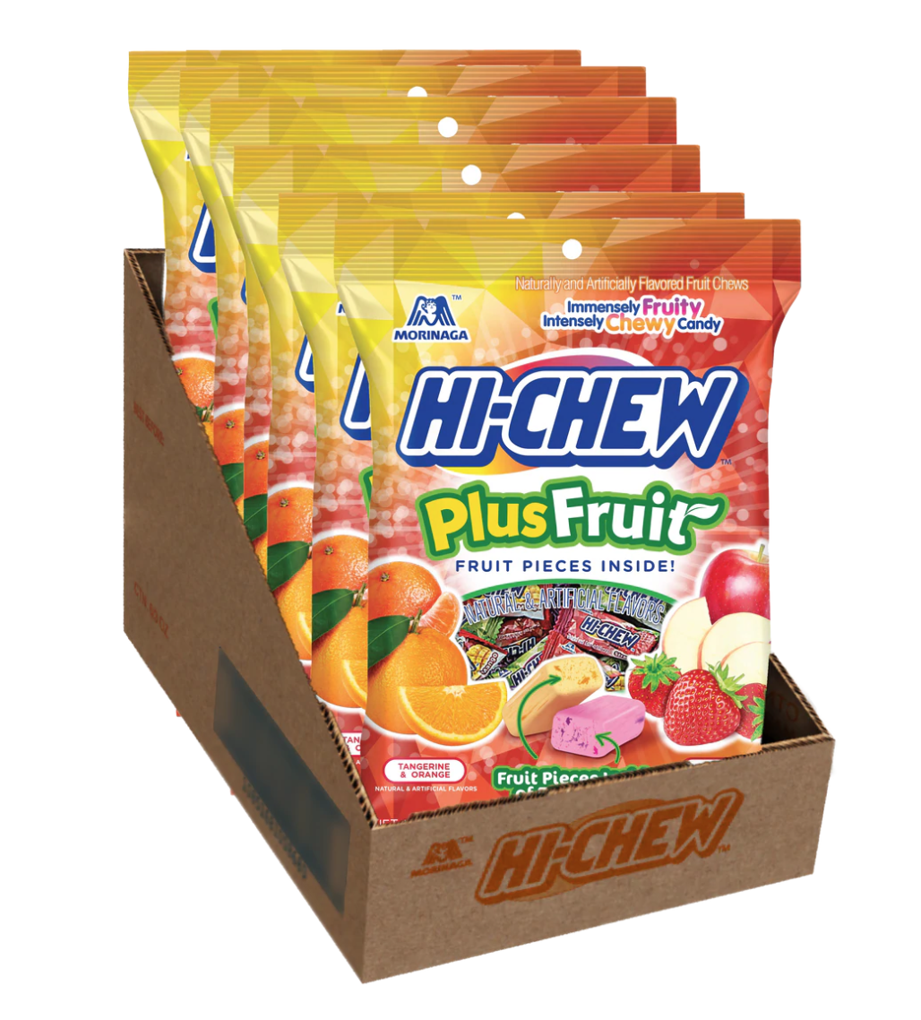 Hi-Chew 6 Pack Bundle Plus Fruit PegBag Chew Fruit Candy 2.82oz each x 6 Packs