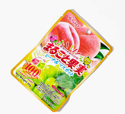 Kasugai  Marugoto Kajitsu: Peach and Muscat Flavor 32g x Three (3) Packs - Japan