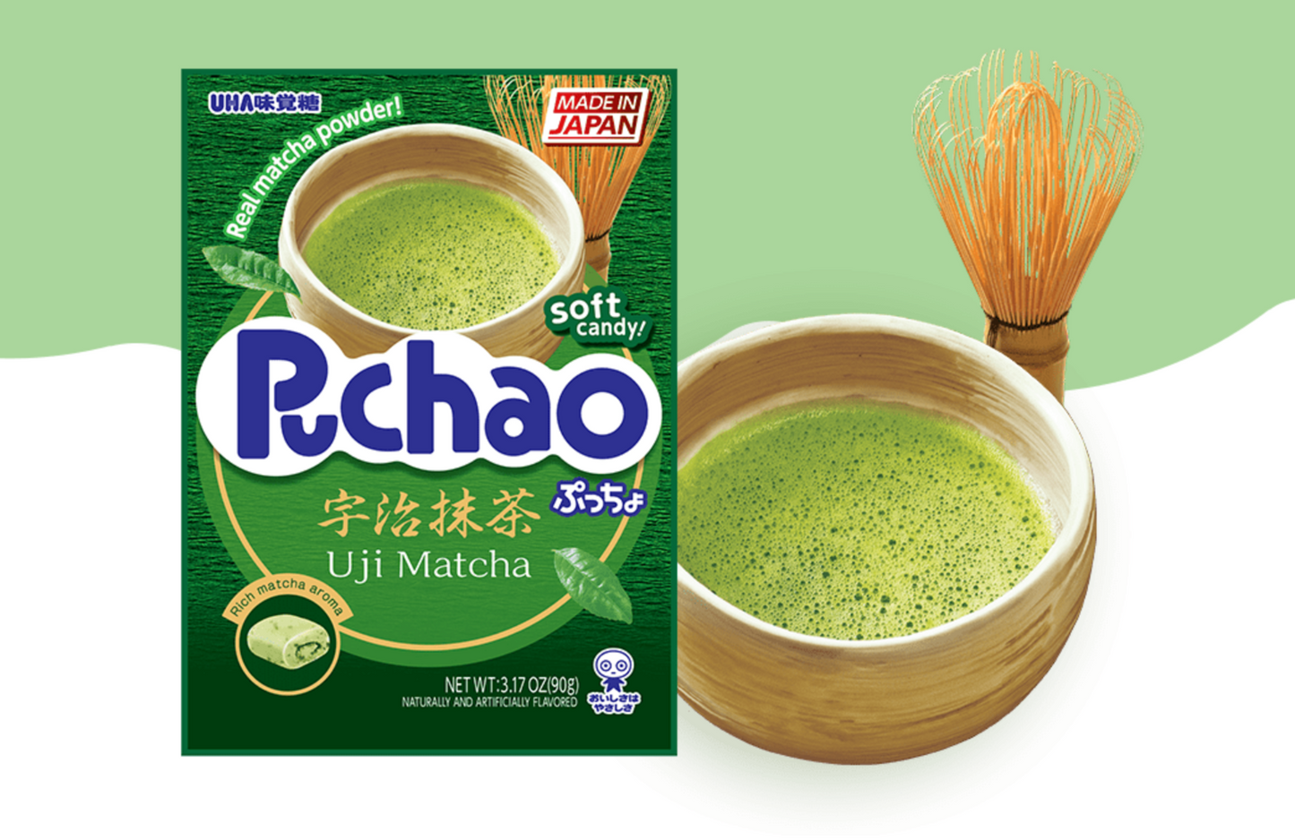 UHA Mikakuto Japanese Puchao Soft Chewy Candy Uji Matcha Flavor 3.17oz / 1 pack