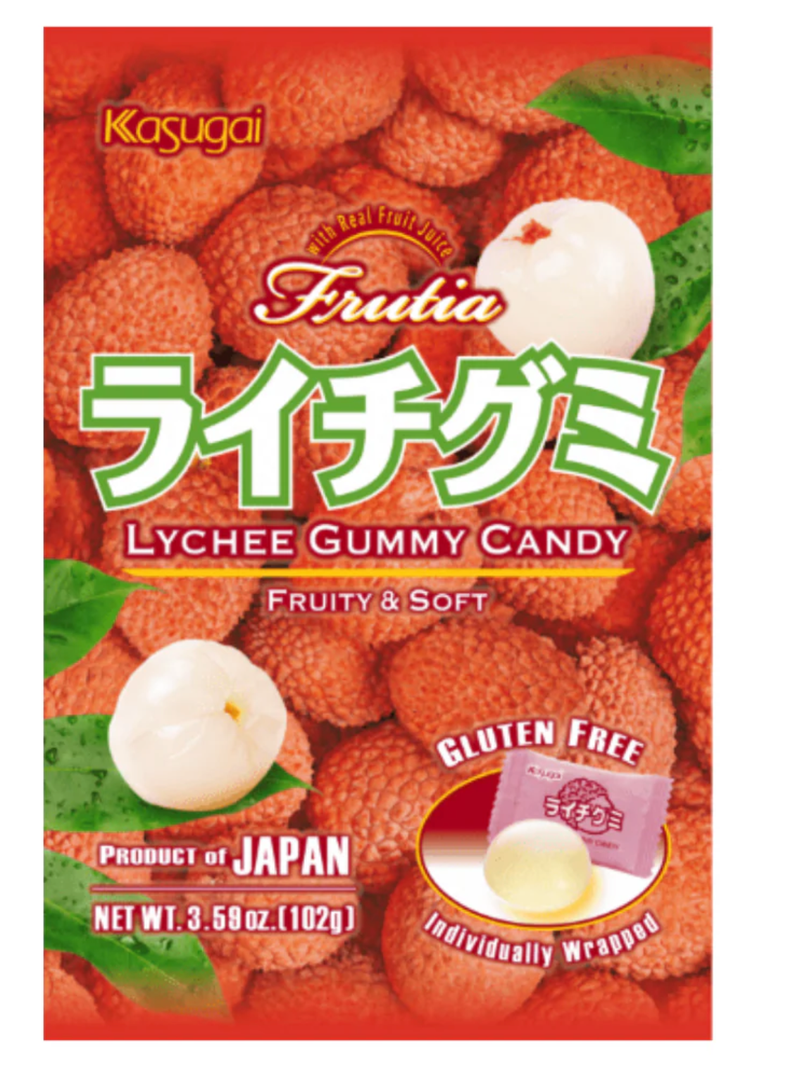 Japanese Kasugai Lychee Gummy (1) bags 3.59oz each - Free Shipping !!!