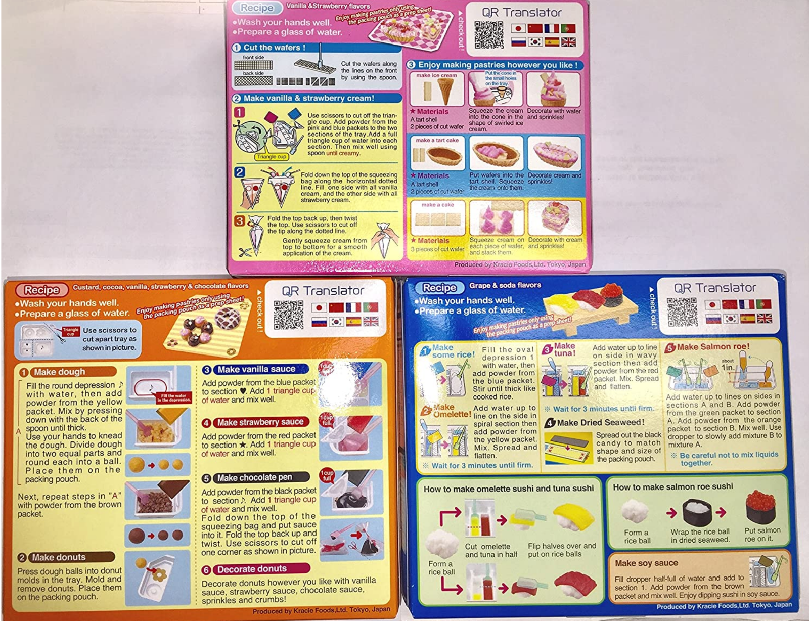 Popin' Cookin' DIY Candy Kit (3 Pack Variety) - Tanoshii Cakes, Sushi and Donuts