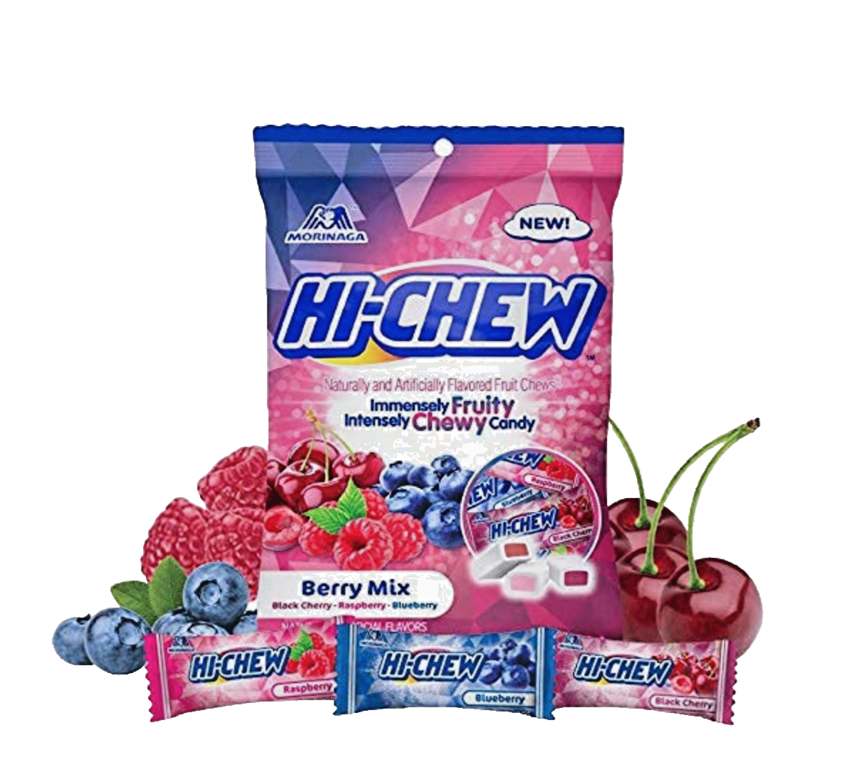 6 Packs Hi-Chew Berry Mix-Black Cherry,Raspberry &Blueberry Flavors.,3.17oz Bag