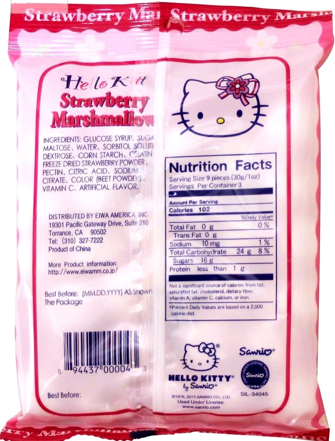 HELLO KITTY Strawberry Marshmallow Candy W/ Jelly 3.1 oz Free Shipping !!