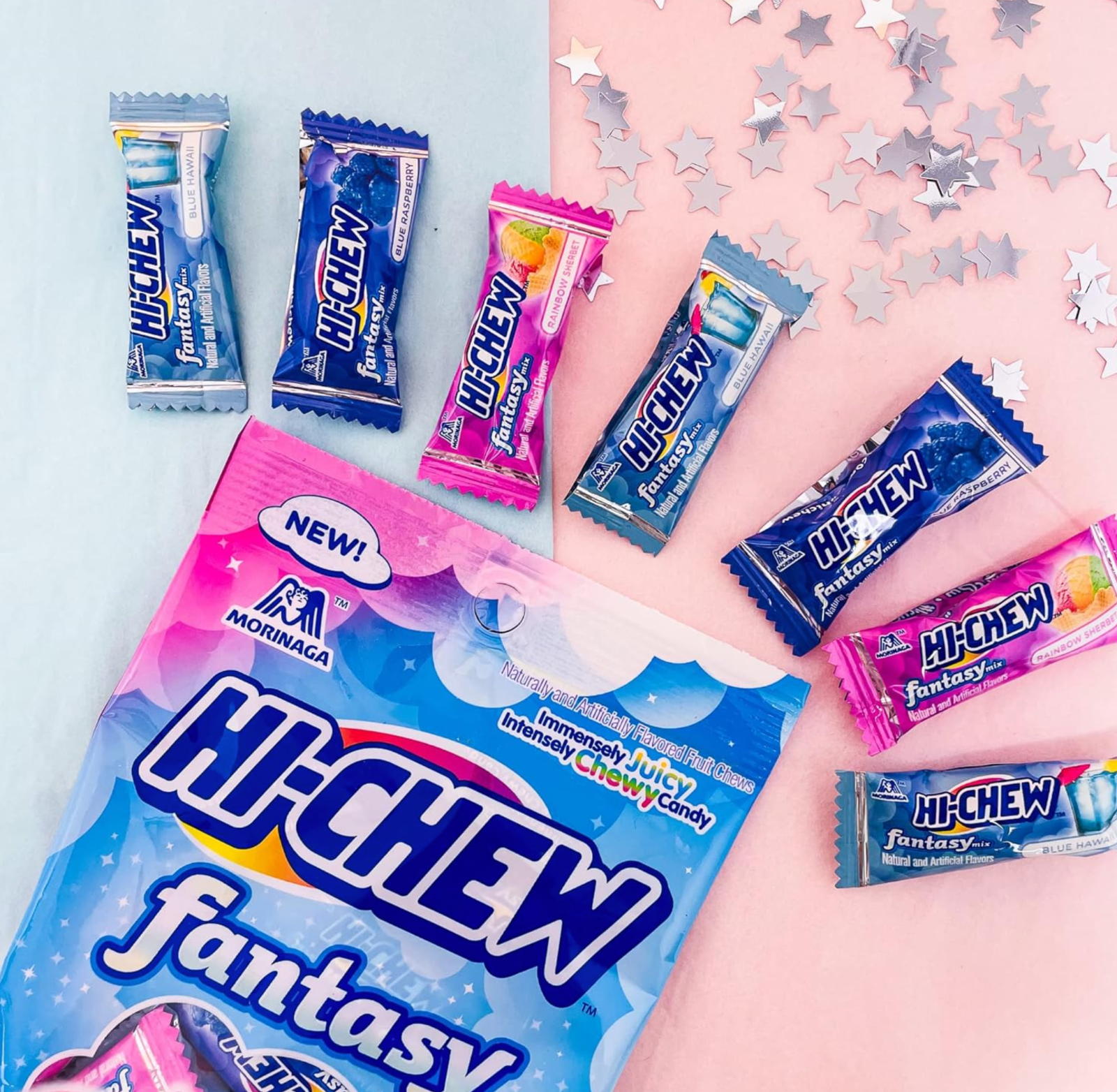 Hi Chew Candy Fantasy Mix - Rainbow Sherbet, Blue Hawaii, and Blue Raspberry 3oz