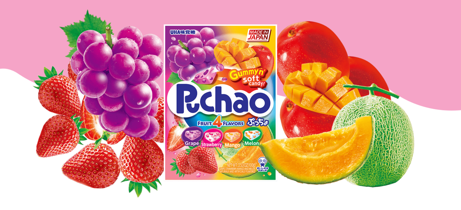 Uha Mikakuto Japan Puccho Puchao 4 Fruit Mix Grape Melon Strawberry Mango Chewy 