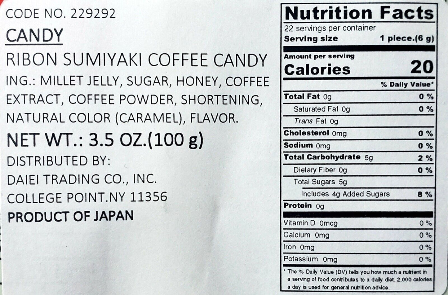 Ribon Sumi-Yaki Coffee Hard Candy, 3.5 OZ (100g) , Japan. Free Shipping !!!