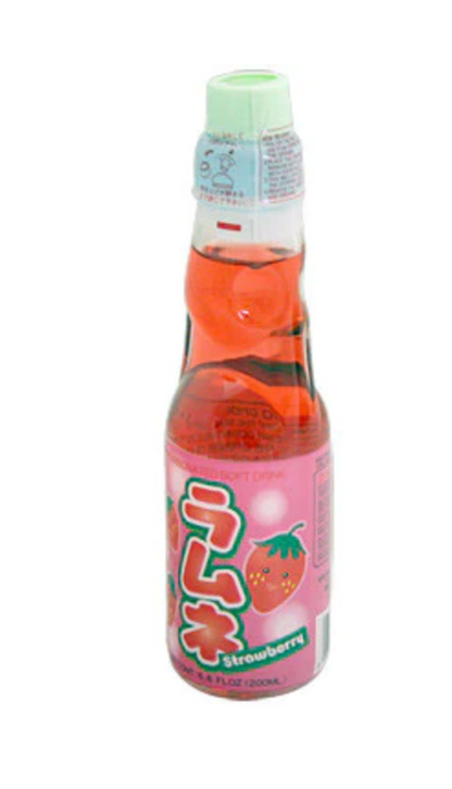 Hatakosen Japanese Strawberry Ramune Marble Soda 6 bottle Pack 6.6 fl oz (200ml)