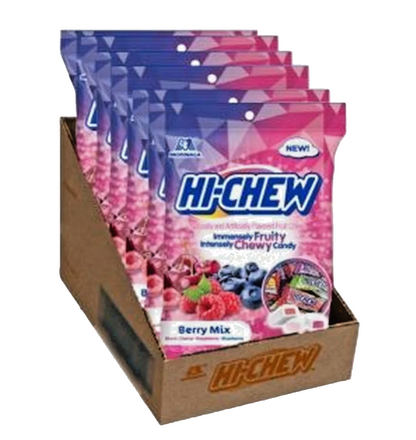 6 Packs Hi-Chew Berry Mix-Black Cherry,Raspberry &Blueberry Flavors.,3.17oz Bag