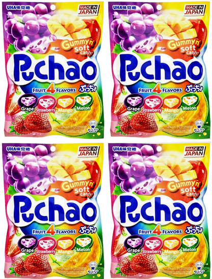 4 BAGS UHA Mikakuto Japan Puchao Puchao Chewy Candy 4 Flavor Fruit Mix 3.52oz 