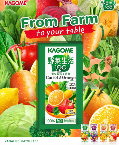 Kagome -Japan Yasai Seikatsu 100% Vegetable&Fruits Juice 8 Pack Assortment,200ml