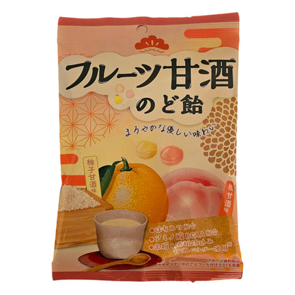 Senjaku Fruit Amasake Nodoame Throat Candy - Yuzu & Peach Flavor  1.7oz ( 3 Pack, 5.1oz)  | Product of Japan |