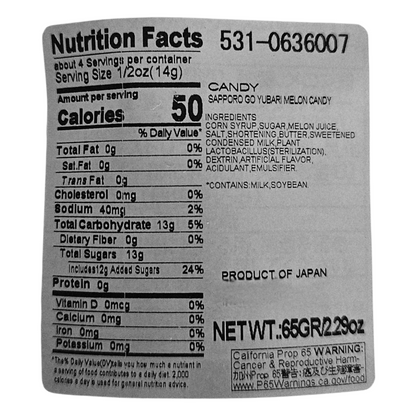 Sapporo Gourment Foods - Japanese Yubari Melon Hard Candy 65g