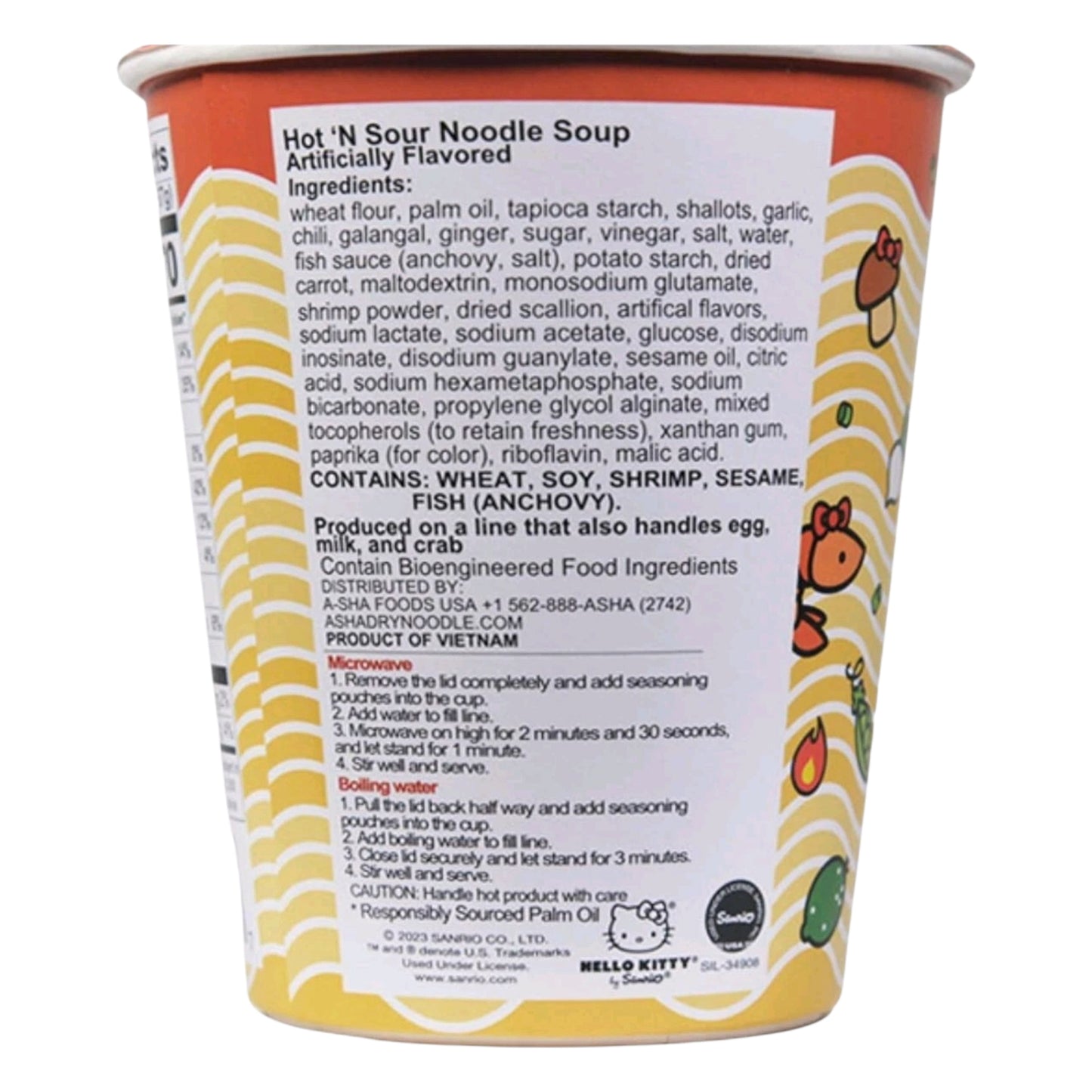 Hello Kitty Hot and Sour Instant Ramen Noodle Cup, 6 Pack -14.1oz