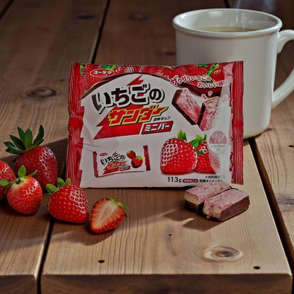 Yuraku Ichigo Thunder Mini Bar- Mini Chocolate Bar, Strawberry Flavor, 3.9 oz / 113g