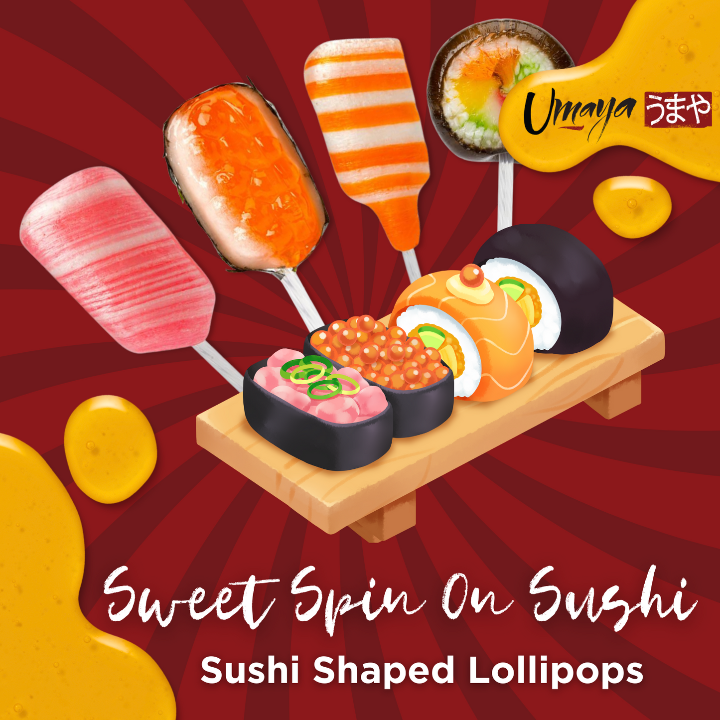 Sushi Candy Lollipops - Assorted Japanese Sushi Shaped Suckers - Individually Wrapped Hard Candy Lollipops Made in Japan - 1.5" Candy Length - 40 Pieces Per Pack - Net Weight 12.6oz (360g)