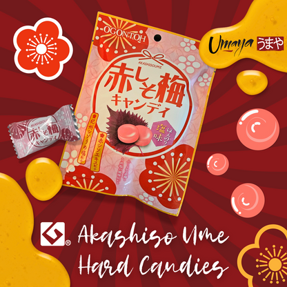 Ogontoh Akashiso Ume Candy 1.6oz / 47.4g | Japanese Red Perilla(Shiso) & Plum Flavor Refreshing Candy