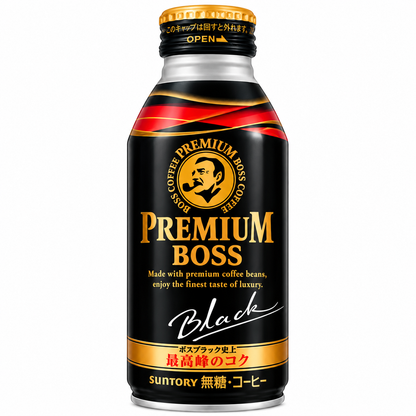 Suntory Premium Boss Black Coffee Unsweetened Japanese Ready to Drink Coffee 390g
