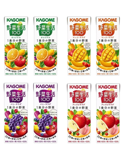 Kagome -Japan Yasai Seikatsu 100% Vegetable&Fruits Juice 8 Pack Assortment,200ml