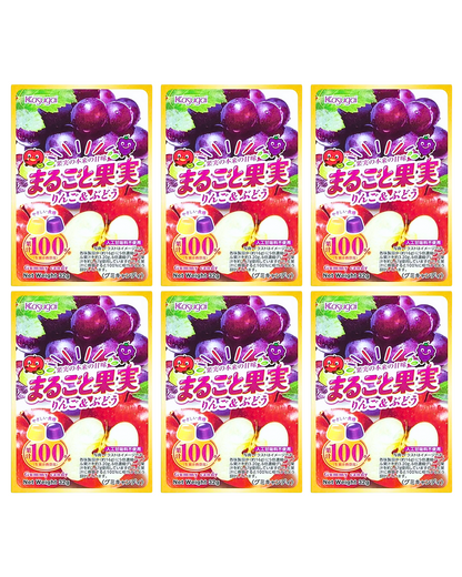 Kasugai Marugoto Kajitsu Gummy Candy Grape & Apple Flavor 32g x Six(6) Packs