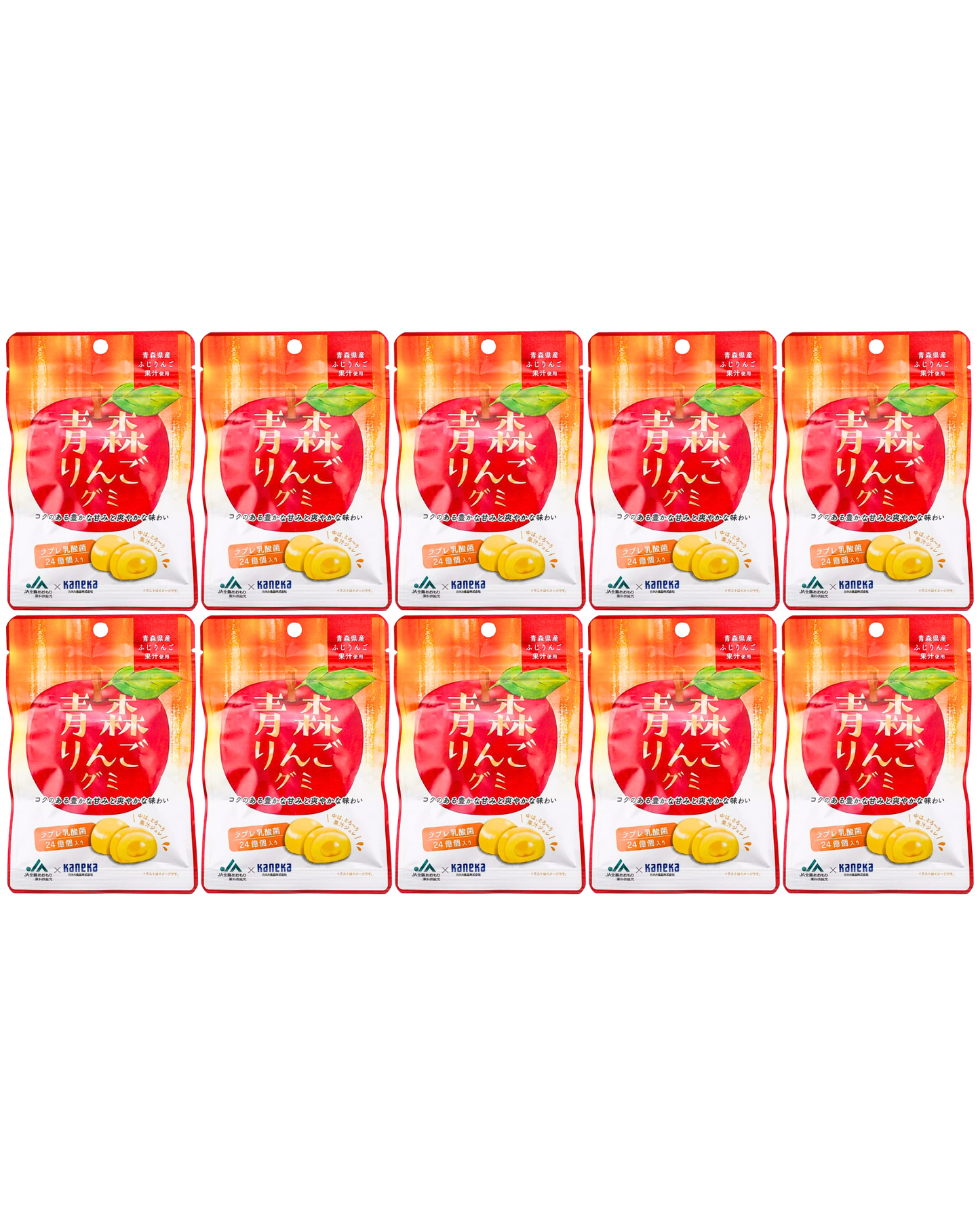 Pack of (10) Kaneka Japanese Fruit Juice Gummy Candies-Aomori Fuji Apple 1.4 oz