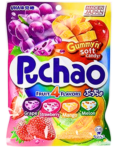 Puchao Gummy n' Soft Candy, Cola, Ramune Soda &4 Fruits Flavors, 3.53oz -  Pack of 4