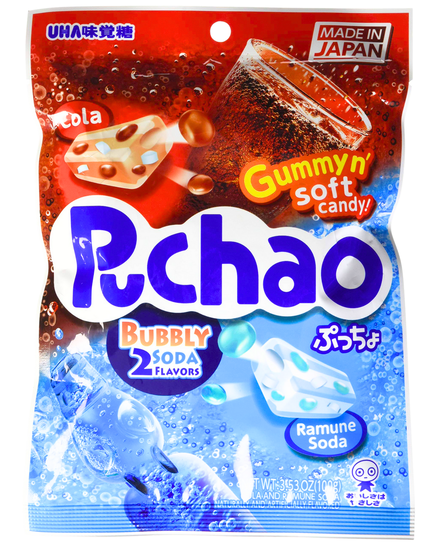 Puchao Gummy n' Soft Candy, Cola, Ramune Soda &4 Fruits Flavors, 3.53oz -  Pack of 4