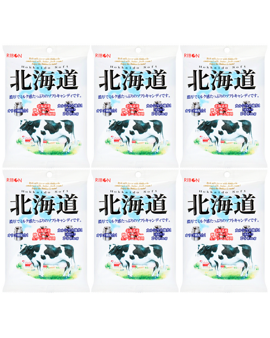 Six (6)Packs RIBON Real Hokkaido Milk and Cream Calcium Enriched Soft Candy 110g