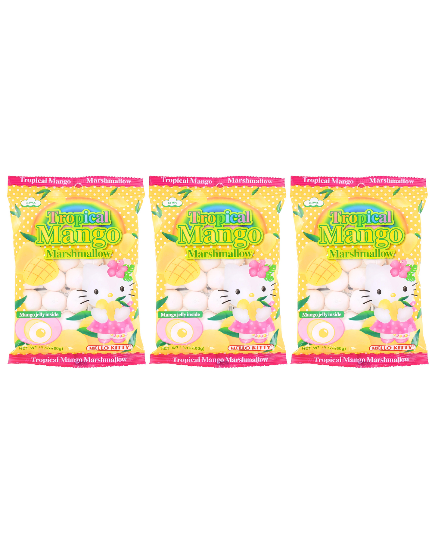 Three(3) Packs HELLO KITTY Tropical Mango Marshmallow Candy W/Jelly 3.1 oz x 3