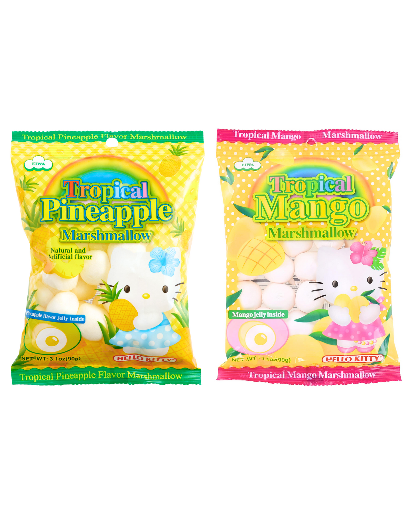 Two(2) Packs HELLO KITTY Pineapple & Mango Marshmallow Candy W/ Jelly 3.1 oz x2