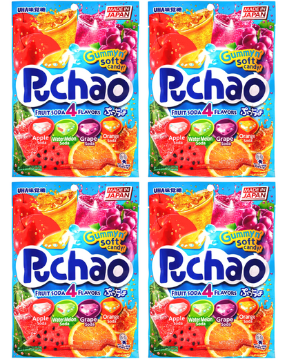 UHA Mikakuto Japan Puchao Puchao Chewy Candy 4 Flavor Fruit Mix 3.52oz -4 BAGS