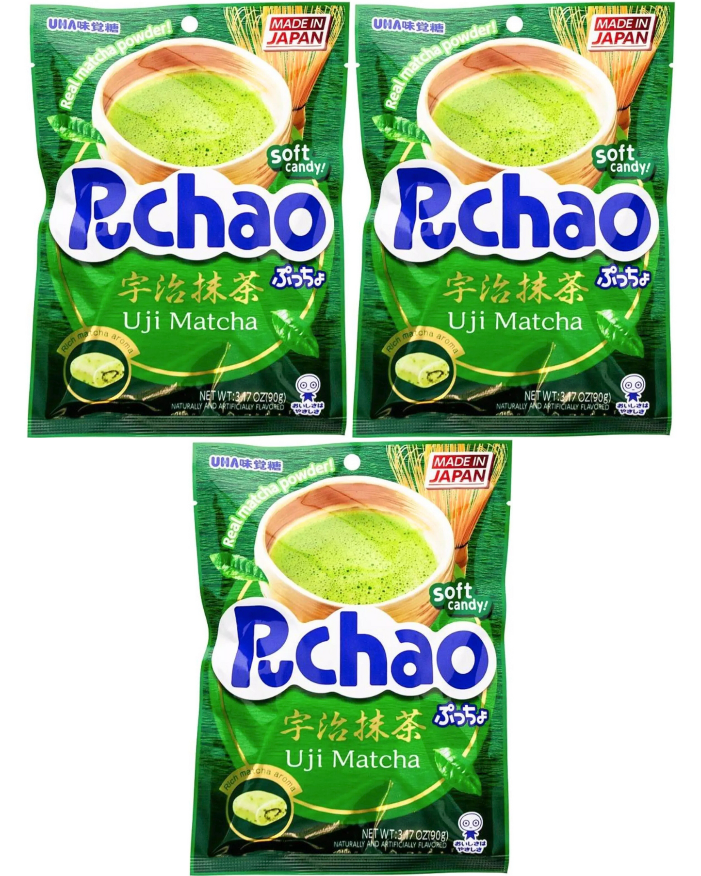 UHA Mikakuto Japanese Puchao Soft Chewy Candy Uji Matcha Flavor 3.17oz / 3 packs