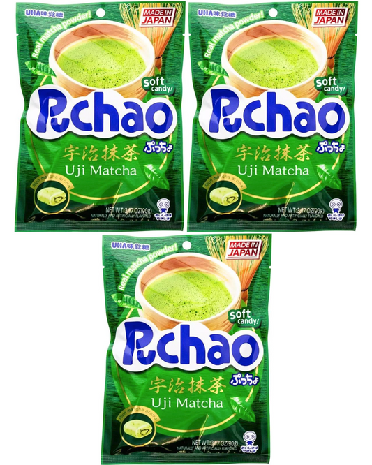 UHA Mikakuto Japanese Puchao Soft Chewy Candy Uji Matcha Flavor 3.17oz / 3 packs