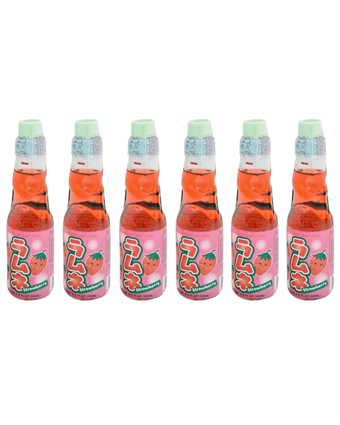 Hatakosen Japanese Strawberry Ramune Marble Soda 6 bottle Pack 6.6 fl oz (200ml)