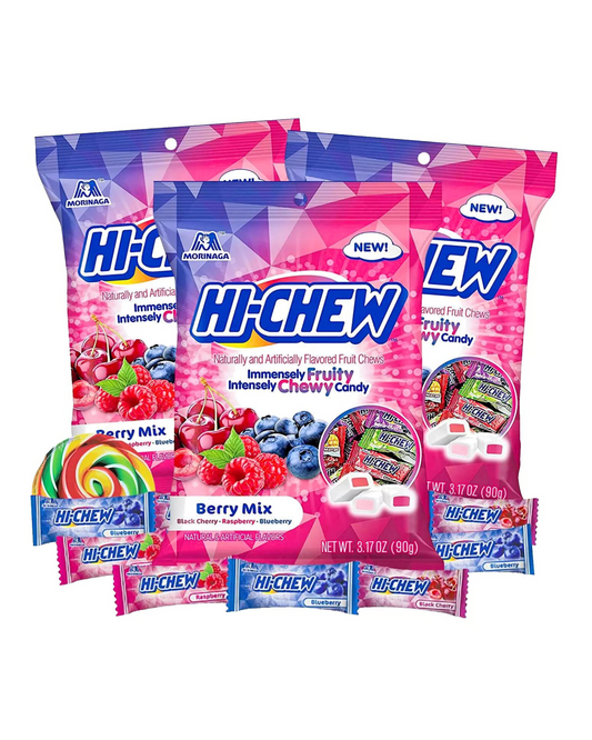 Hi-Chew Berry Mix-Black Cherry,Raspberry&Blueberry Flavors.,3.17oz Bag-(3 Packs)