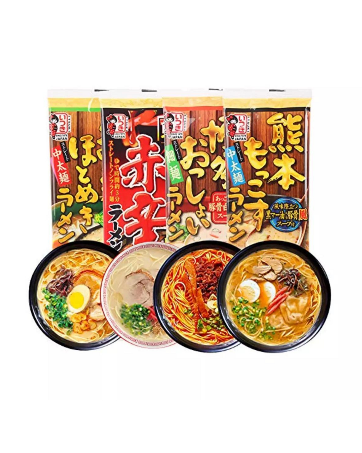 Itsuki Japanese Ramen Variety 4 Packs (Kurume, Hakata, Kumamoto, Kumamoto Spicy)