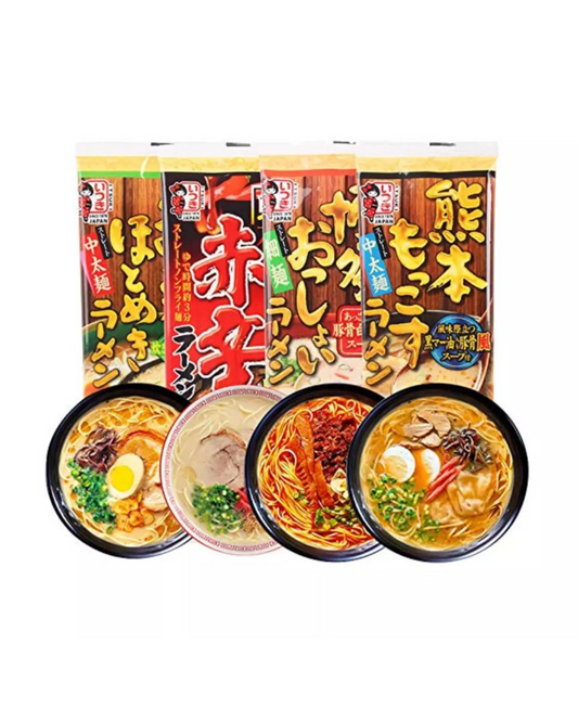 Itsuki Japanese Ramen Variety 4 Packs (Kurume, Hakata, Kumamoto, Kumamoto Spicy)