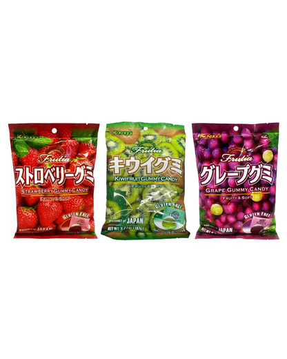 Japanese Fruit Gummy Tripak(3 pk) Sampler-Strawberry , Kiwi & Grape by Kasugai