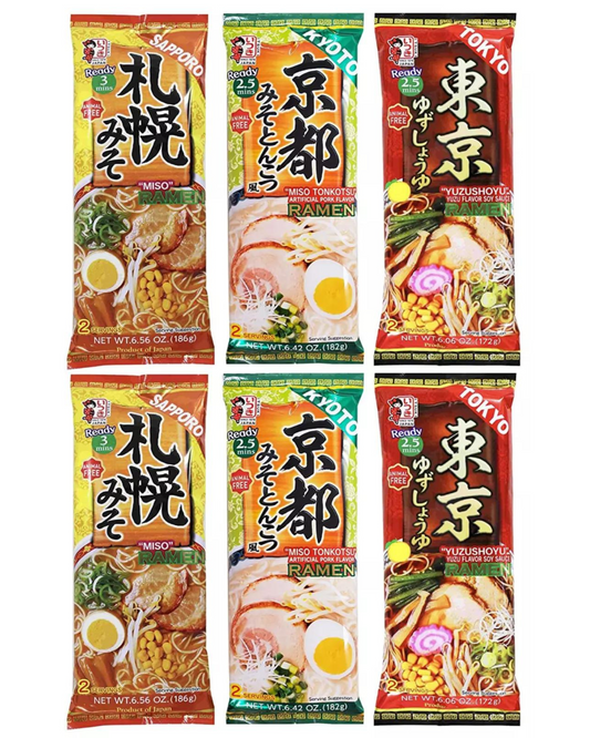 Japanese Ituski Instant Ramen Variety 6 Pack (Kyoto Tonkotsu,Yuzu Shoyu & Miso)