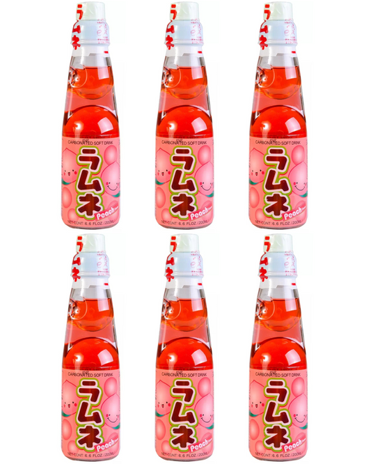 Japanese Ramune Marble Soda Peach Flavor Six (6) bottles Pack