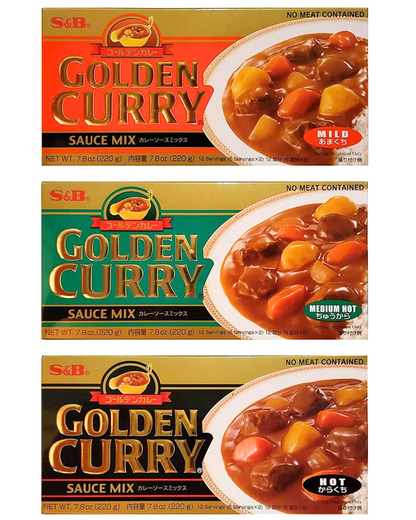 Japanese S&B Golden Curry Sauce Mix, Mild, Medium Hot & Hot 7.8-Ounce(Pack of 3)