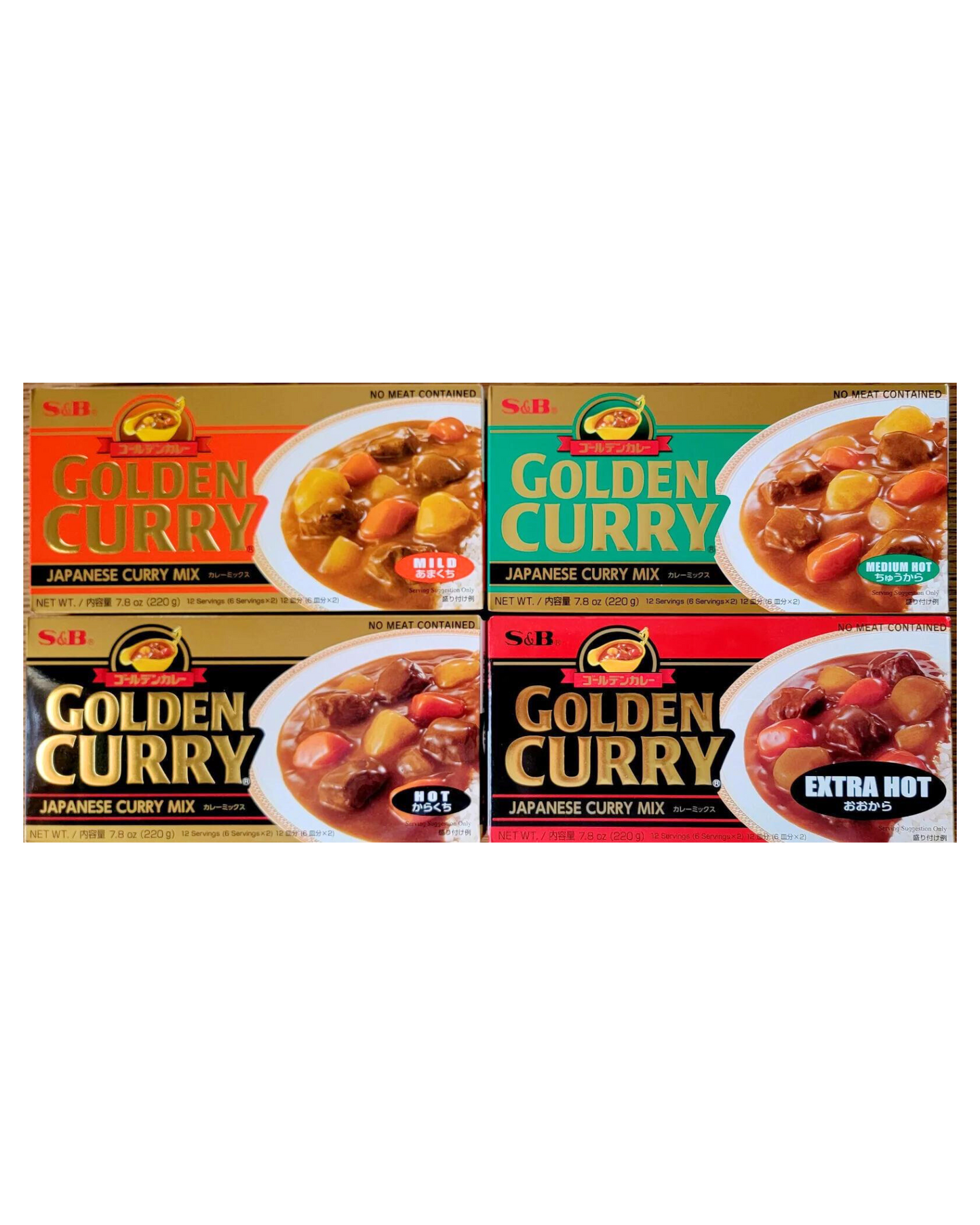 Japanese S&B Golden Curry Sauce Mix 7.8oz / 220g  Multi 4 Combo Pack (Pack of 4)