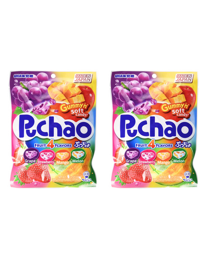 Japanese UHA Mikakuto Puchao Soft Chewy Candy with Gummy Bits 2packs (Fruit 4 Flavors)