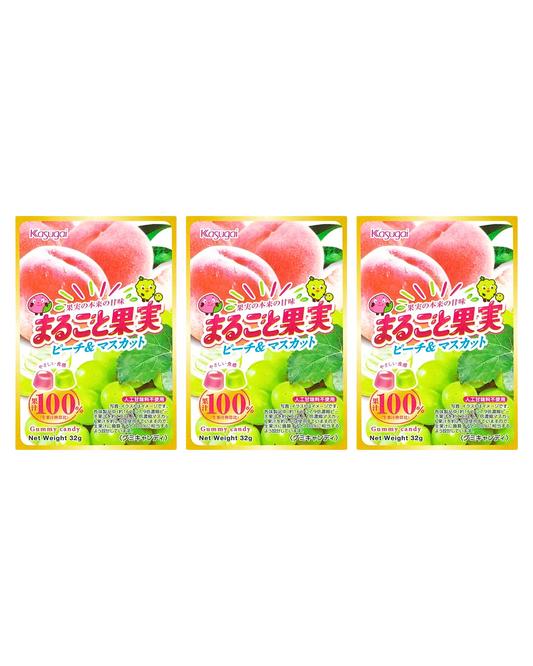 Kasugai  Marugoto Kajitsu: Peach and Muscat Flavor 32g x Three (3) Packs